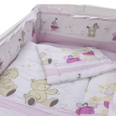 Lenjerie patut cu 4 piese 120x60cm Teddy Play Pink M2