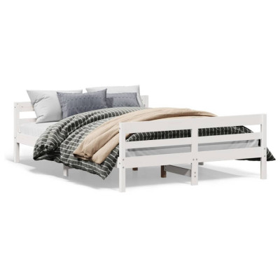 vidaXL Cadru de pat cu tăblie, alb, 140x200 cm, lemn masiv de pin foto