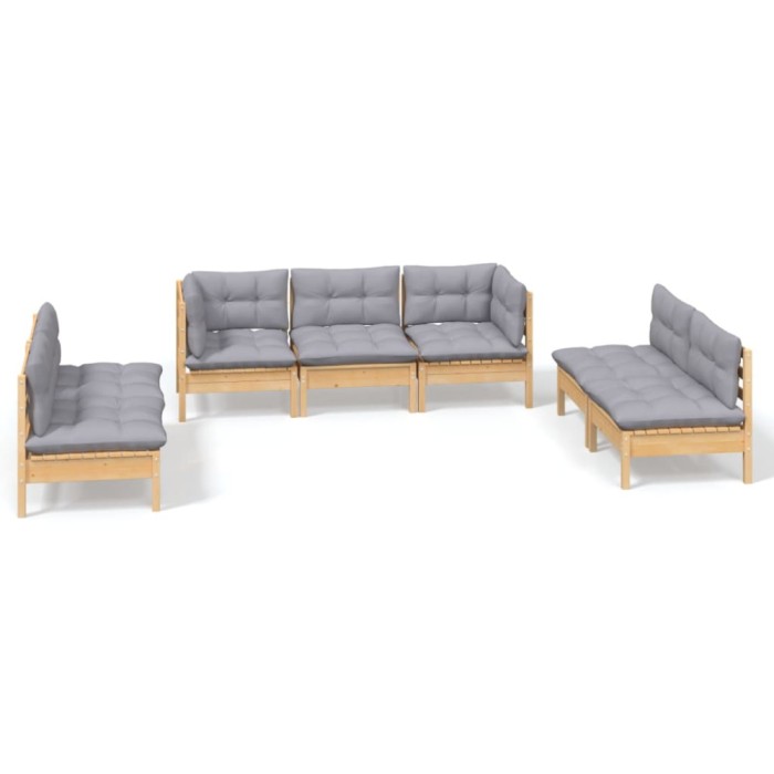 Set mobilier gradina cu perne gri, 7 piese, lemn masiv de pin