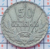 Uruguay 50 Centesimos 1943 argint - km 31 - A031, America Centrala si de Sud