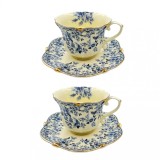 Serviciu Portelan Vintage 2 Cesti si farfurii, Blue Bouquet, Jovy