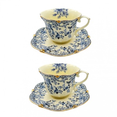 Serviciu Portelan Vintage 2 Cesti si farfurii, Blue Bouquet foto