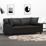 VidaXL Canapea cu 2 locuri cu pernuțe, negru, 140 cm, piele ecologică 3200866
