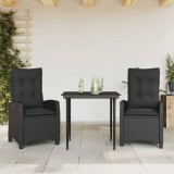 VidaXL Set mobilier de grădină cu perne, 3 piese, negru, poliratan