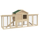 PawHut Poulailler clapier mod&egrave;le chalet multi-&eacute;quip&eacute;: rampe, nichoirs, plateau, din lemn masiv 204 x 85 x 93 cm lemn natural | Aosom Romania