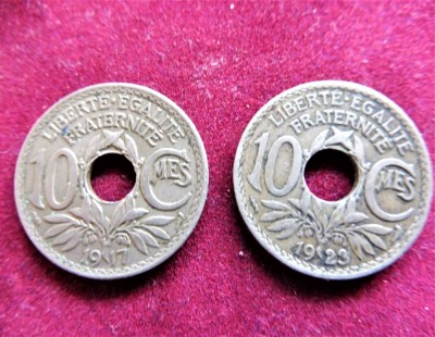 FRANTA LOT 2 MONEDE - 10 CENTIMES - 1917 / 1923 (300) foto