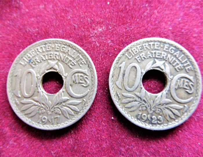 FRANTA LOT 2 MONEDE - 10 CENTIMES - 1917 / 1923 (300)