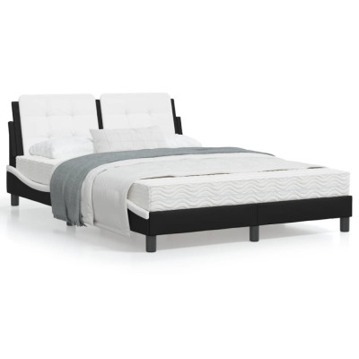 vidaXL Cadru de pat cu tăblie, negru/alb, 140x200 cm, piele ecologică foto