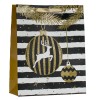 Pungă Cadou Crăciun, Dungi Globuri Cerb, Glitter Auriu, 26x10x32cm, Multicolor, Oem