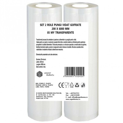 Set 2 role pungi vidat gofrate, dimensiuni 200x6000 mm, transparente, grosime 85 microni, depozitare sau preparare Sous Vide foto