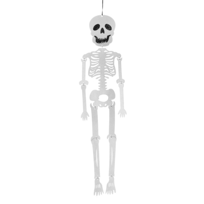 Decorațiune Suspendabilă Halloween, Schelet, Fetru, Alb, 20x80cm