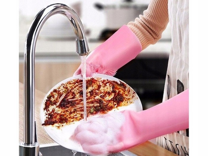Manusi pentru curatarea vaselor, Zola, cu peri din silicon, roz