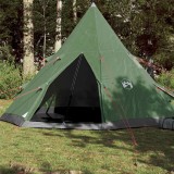 Cort Camping 4 Persoane vidaXL Verde 367x367x259cm Impermeabil Taffeta 185T, Ventilatie, Geanta Transport