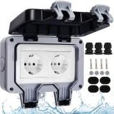 Priza exterioara impermeabil IP66, dubla, pentru utilizare in exterior, 220V, 16A, ABS, Oem