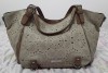 Geanta Desigual shopper din piele ecologica, cu perforatii, culoare bej - model Rotterdam, Mare