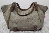 Geanta Desigual shopper din piele ecologica, cu perforatii, culoare bej - model Rotterdam