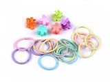 Cumpara ieftin Set accesorii pentru par, 25 elastice + 16 clesti, plastic textil, multicolor
