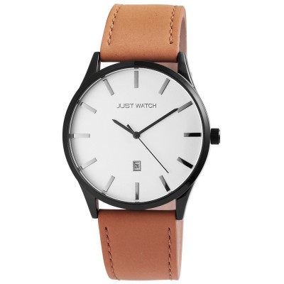 Ceas barbatesc, Just Watch, functie data, carcasa neagra, cadran alb, curea piele naturala foto