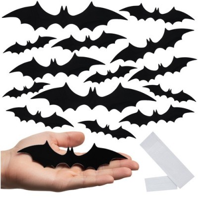 Set 56 stickere 3D liliac, decoratiuni de perete pentru Halloween, 4 dimensiuni, PVC negru foto