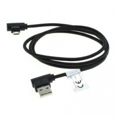 1m Cablu de date micro-USB din nylon / conector la 90 de grade impletit Culoare Negru foto