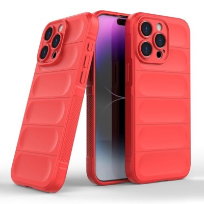 Husa wave, compatibila cu IPhone 15 Pro, Grip Anti-Soc, Tpu, Pure Red foto