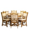 Set masa extensibila living Euro 2, blat MDF furniruit, 155/192.5/230x97x76 cm si 6 scaune lemn masiv Euro, tapiterie stofa, 150 kg, stejar
