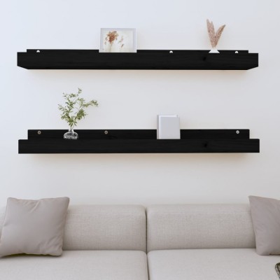 vidaXL Rafturi de perete, 2 buc., negru, 110x12x9 cm, lemn masiv pin 823598 foto