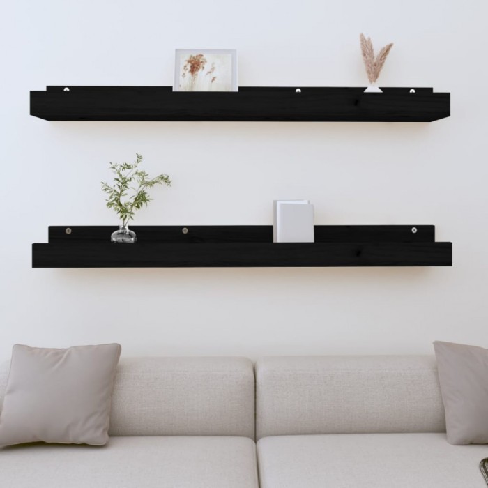vidaXL Rafturi de perete, 2 buc., negru, 110x12x9 cm, lemn masiv pin 823598