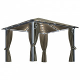 Pavilion cu perdele&amp;siruri lumini LED gri taupe 3x3 m aluminiu