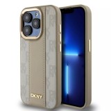 Husa iPhone 15 Pro Max - DKNY Leather Hardcase Grained PU Metal Logo MagSafe (DKHMP15XPGHLME) - Beige
