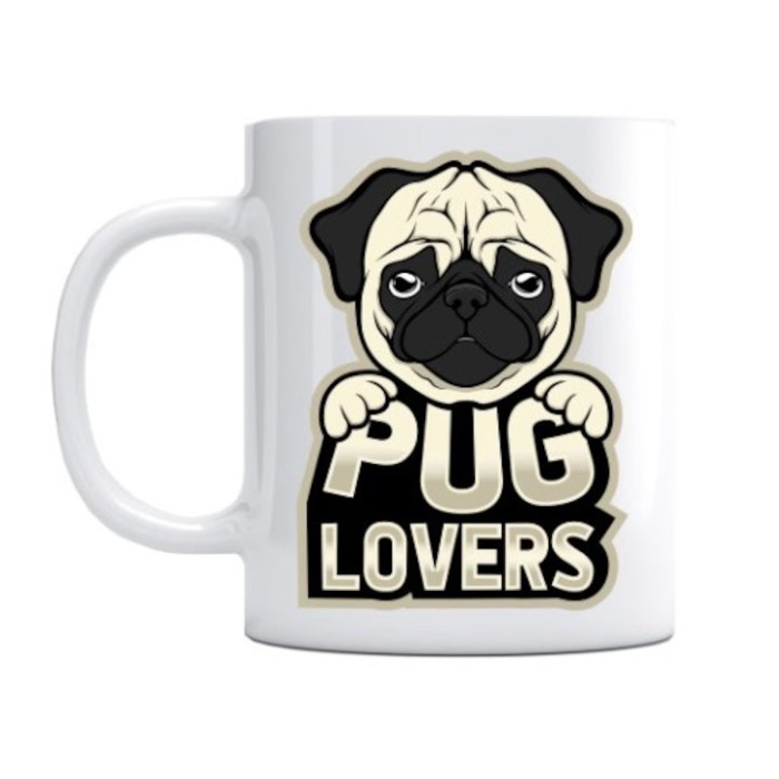 Cana alba personalizata catel &quot;Pug lovers&quot;, INOVATIX&reg;. 330ml
