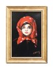 Tablou pictat manual inramat, Fetita cu basma rosie (1) - 35x25cm ulei panza, reproducere Nicolae Grigorescu