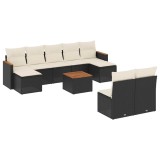 Cumpara ieftin Set canapele de gradina cu perne, 10 piese, negru, poliratan