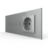 Cumpara ieftin Intrerupator dublu dublu cu priza Livolo, rama sticla gri, standard italian 6M