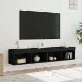 VidaXL Comode TV cu lumini LED, 2 buc., negru, 60x30x30 cm