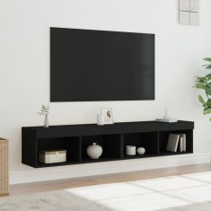 vidaXL Comode TV cu lumini LED, 2 buc., negru, 60x30x30 cm