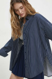 Answear Lab camasa din bumbac femei, culoarea albastru marin, cu guler clasic, relaxed