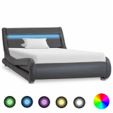 Cadru de pat cu LED, gri, 90 x 200 cm, piele artificială, Cires, Dublu, Cu polite semirotunde, vidaXL