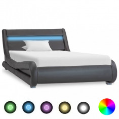 Cadru de pat cu LED, gri, 90 x 200 cm, piele artificială