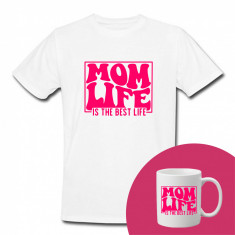 "Mom life" Set Personalizat – Tricou + Cană Alb S