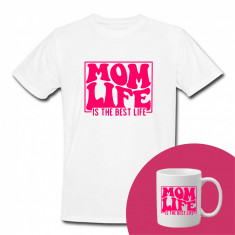 "Mom life" Set Personalizat – Tricou + Cană Negru XS