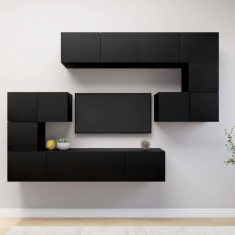 Set dulapuri TV, 8 piese, negru, lemn prelucrat foto
