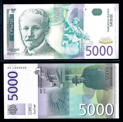 SERBIA █ bancnota █ 5000 Dinara █ 2003 █ P-45A █ Seria AA █ UNC █ necirculata foto