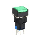 Buton intrerupator push fara mentinere patrat 16mm, plastic, 12V DC, 1NO 1NC, lumina verde FLP16-NJ-6-GREED