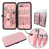 Set manichiura si pedichiura, roz, 12 in 1, organizat in trusa din piele ecologica, JollyMag, AK20