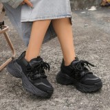 Sneakers Dama Chunky Negri, Stil Streetwear, Piele Ecologica, Marimea 39, Talpa Plata 3cm, Design Modern, Confortabili