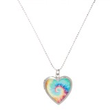 Colier Copii Inimă Tie Dye Multicolor, Locket Deschidere, Lanț Argintiu, Aliaj Metalic, Cadou Fetițe