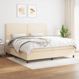VidaXL Pat box spring cu saltea, crem, 200x200 cm, textil
