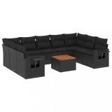 Cumpara ieftin Set canapele de gradina cu perne, 10 piese, negru, poliratan