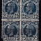 ROMANIA 1889 LP 44 f REGELE CAROL I VULTURI FILIGRAN STEMA 25 BANI ALBASTRU BLOC DE 4 TIMBRE GUMA ORIGINALA SARNIERA TIMBRUL STANGA JOS COLT RUPT